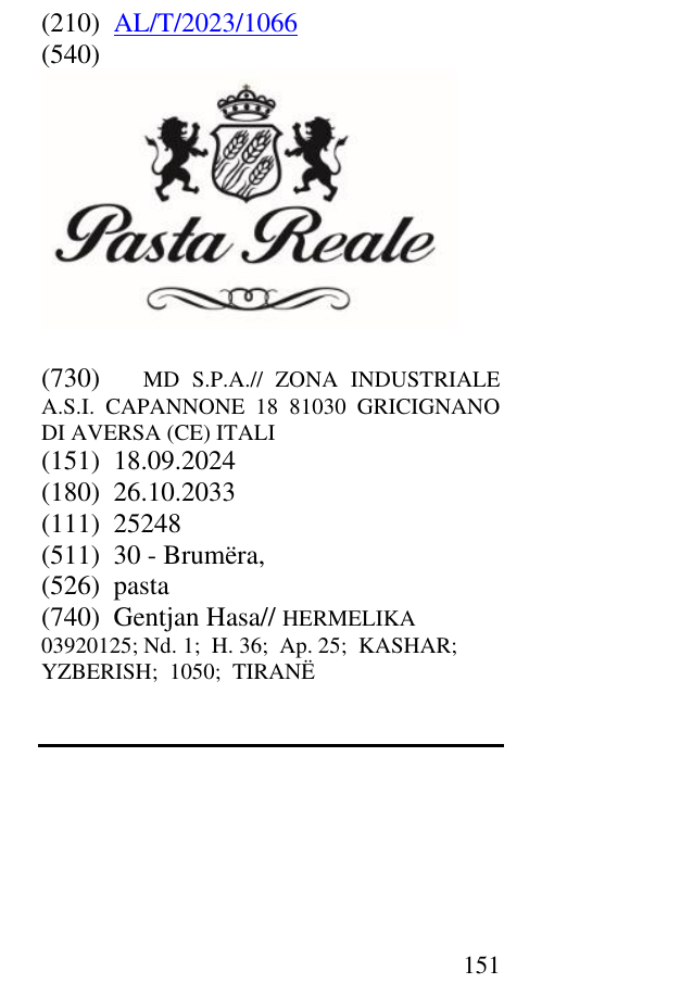 Zëri i markës pasta në buletin