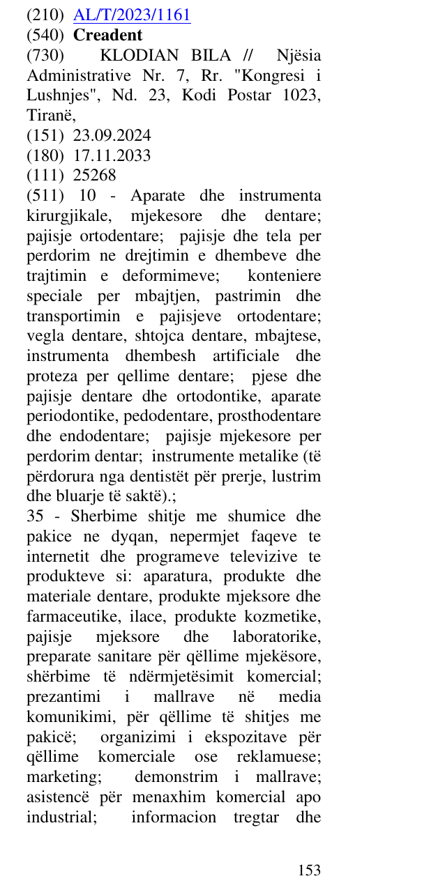 Zëri i markës Creadent në buletin