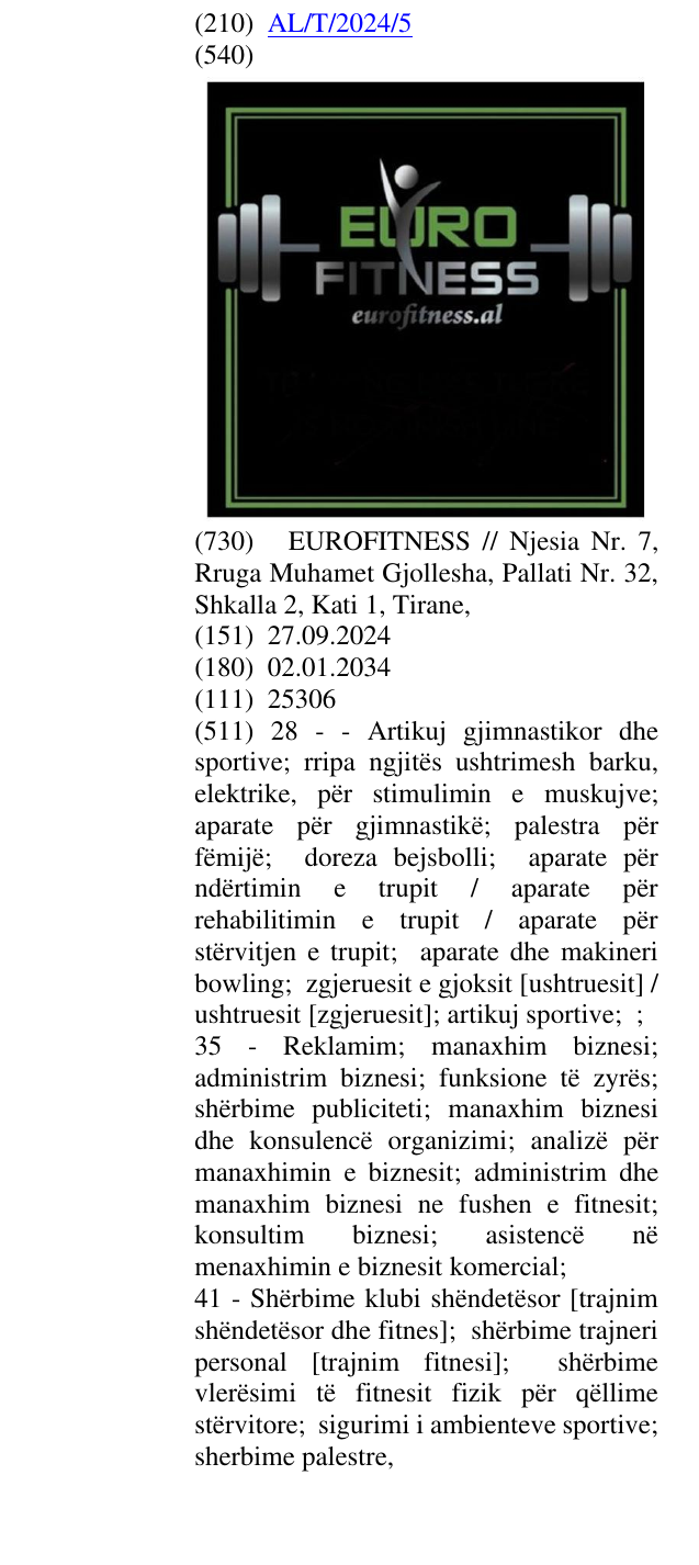 Zëri i markës EURO FITNESS eurofitness.al në buletin