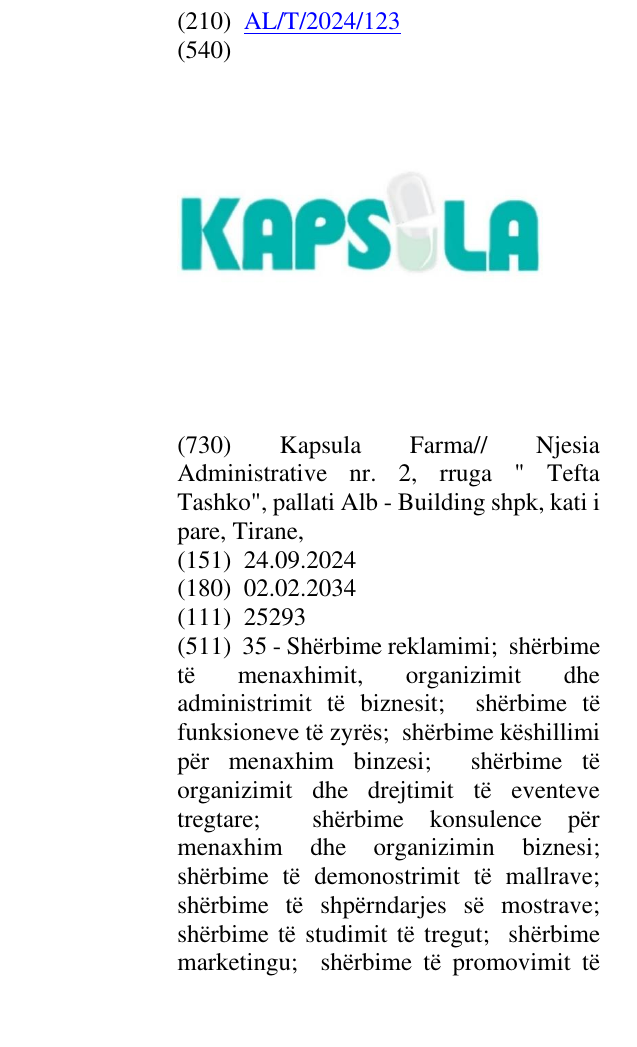 Zëri i markës KAPSULA në buletin