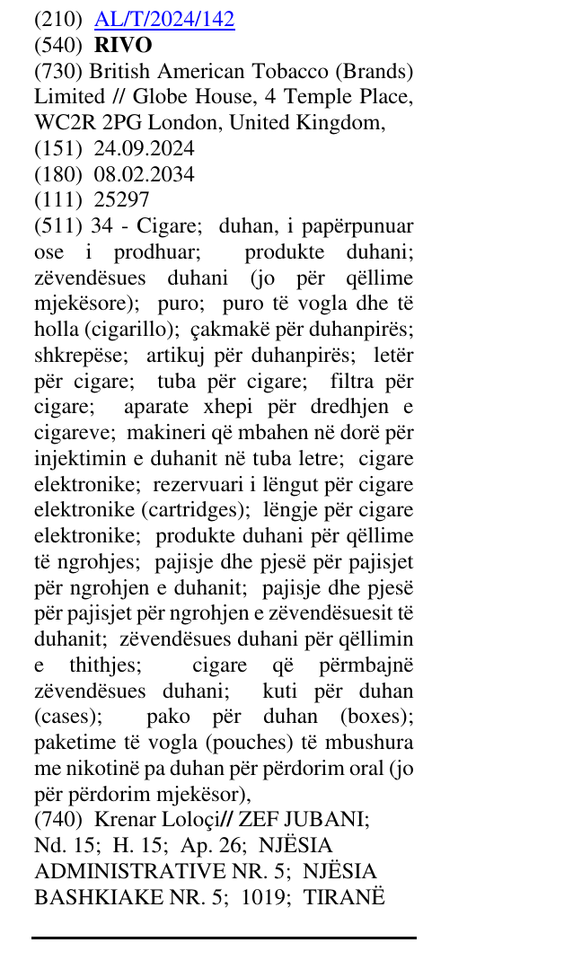 Zëri i markës RIVO në buletin