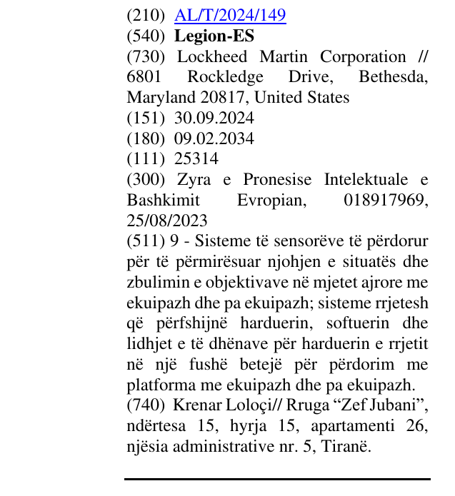 Zëri i markës Legion-ES në buletin