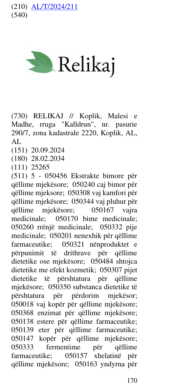 Zëri i markës Relikaj në buletin
