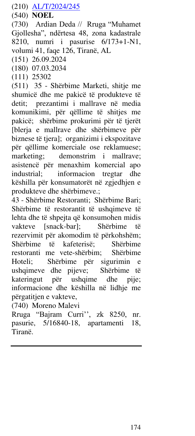 Zëri i markës NOEL në buletin