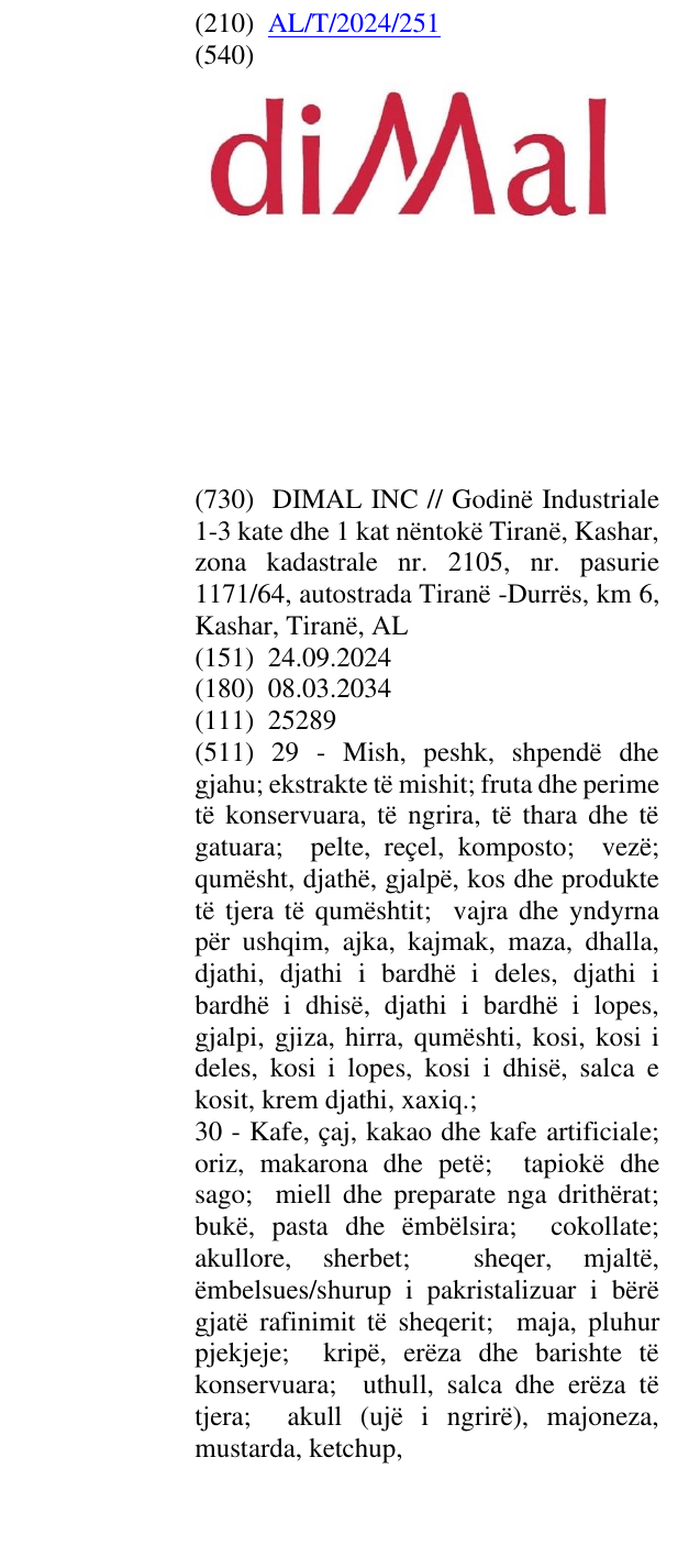 Zëri i markës Dimal në buletin