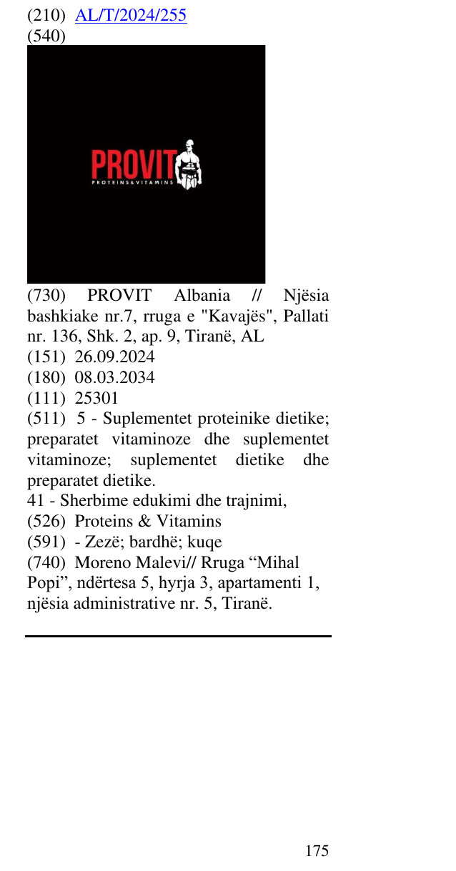 Zëri i markës Proteins & Vitamins në buletin