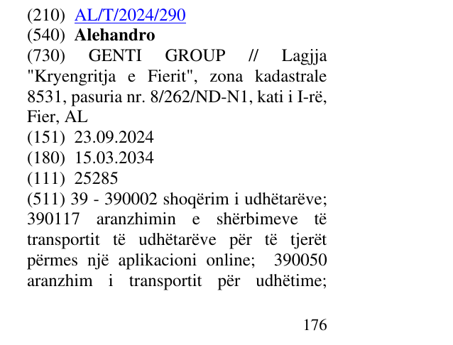Zëri i markës Alehandro në buletin
