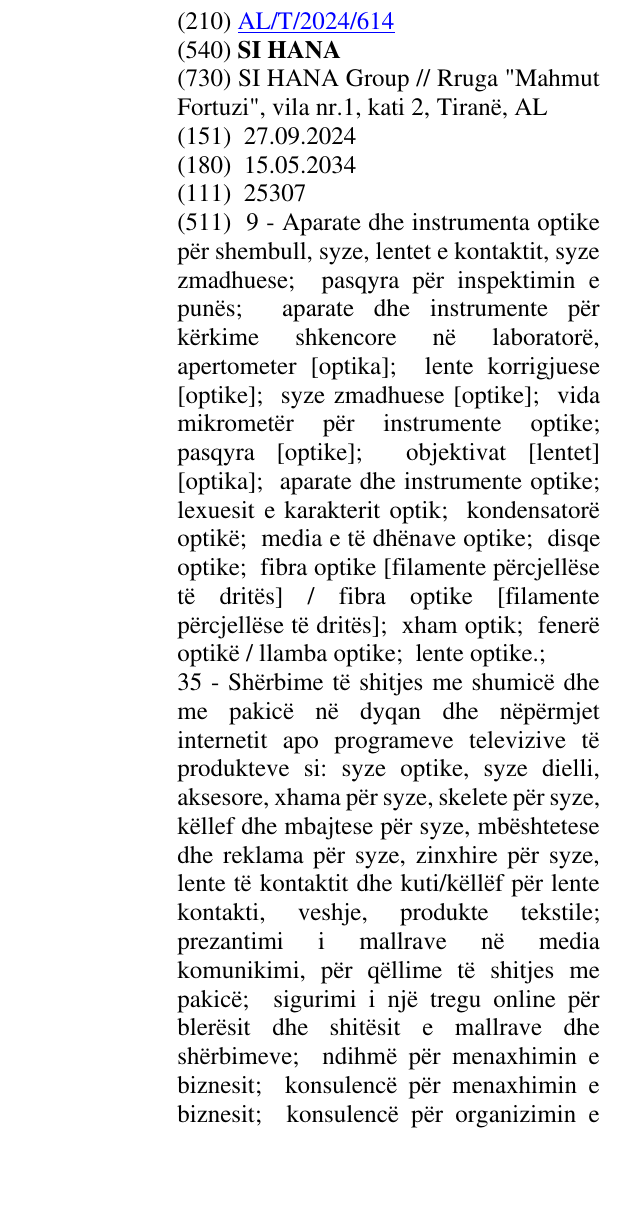 Zëri i markës SI HANA në buletin