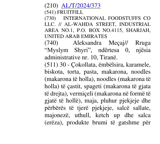 Zëri i markës FRUITFILL në buletin
