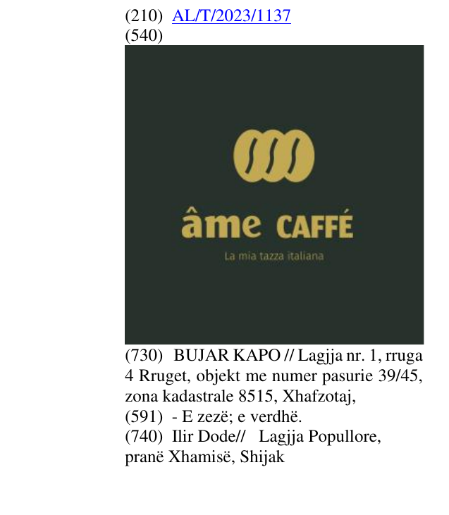 Zëri i markës âme CAFFE La mia tazza italiana në buletin
