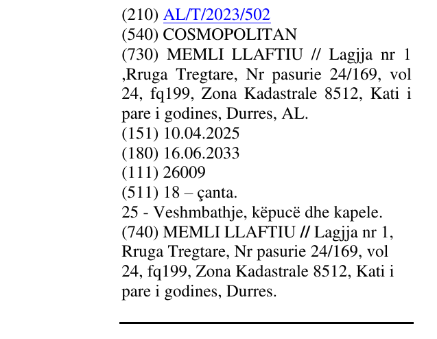 Zëri i markës COSMOPOLITAN në buletin