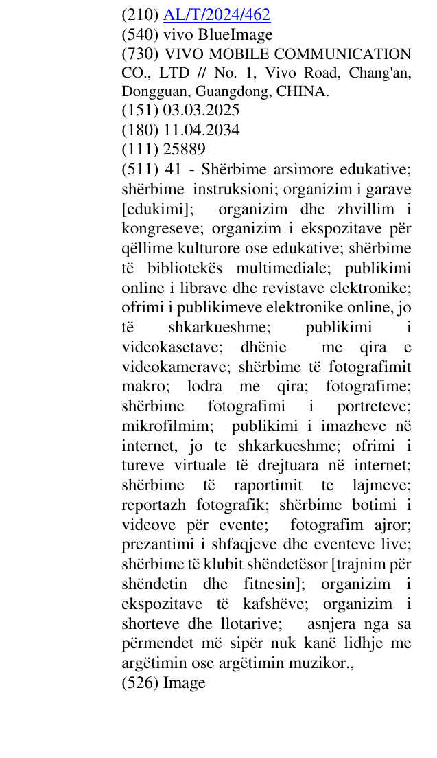 Zëri i markës vivo BlueImage në buletin