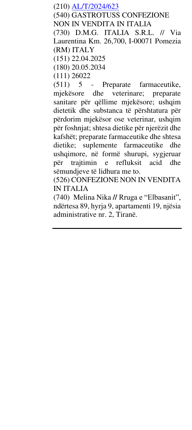 Zëri i markës GASTROTUSS CONFEZIONE NON IN VENDITA IN ITALIA në buletin