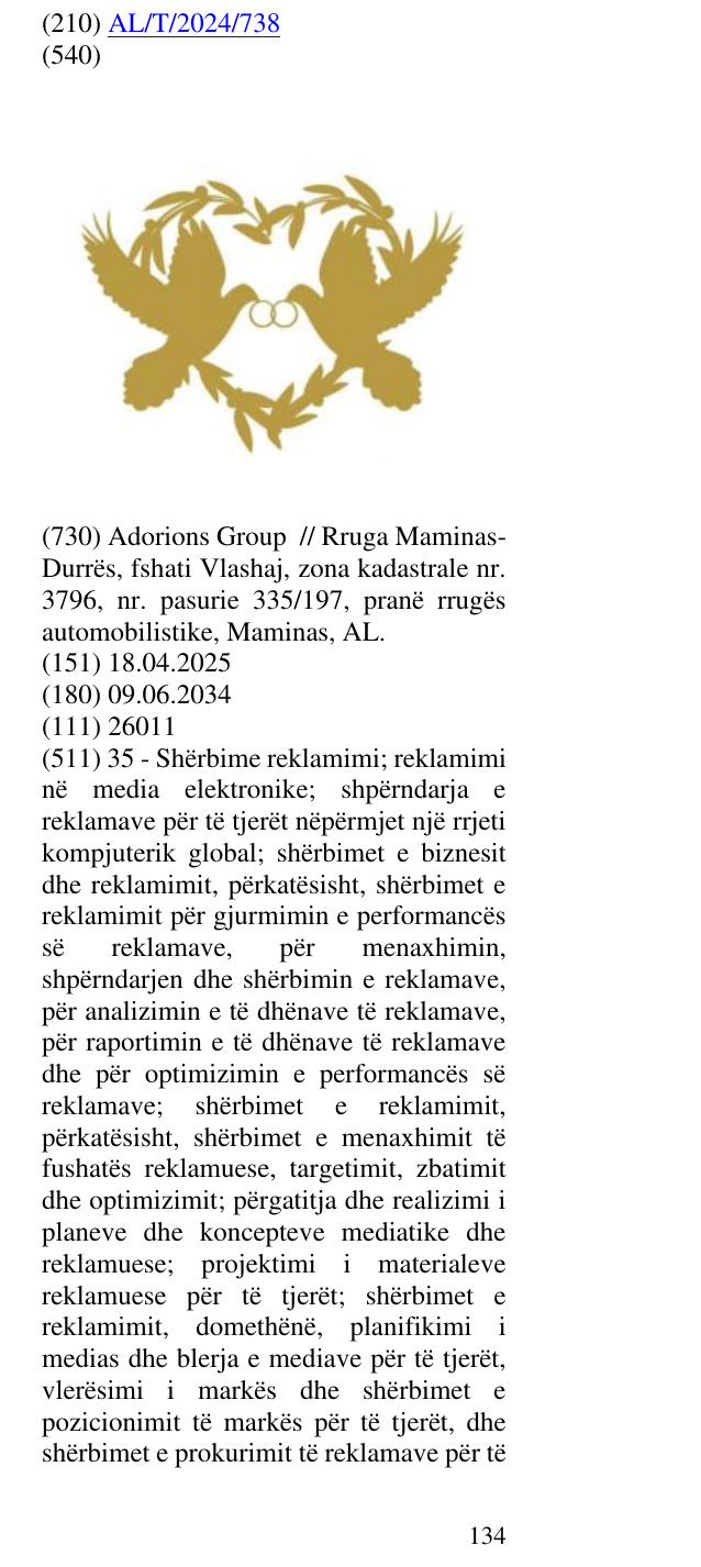 Zëri i markës AL/T/2024/738 në buletin