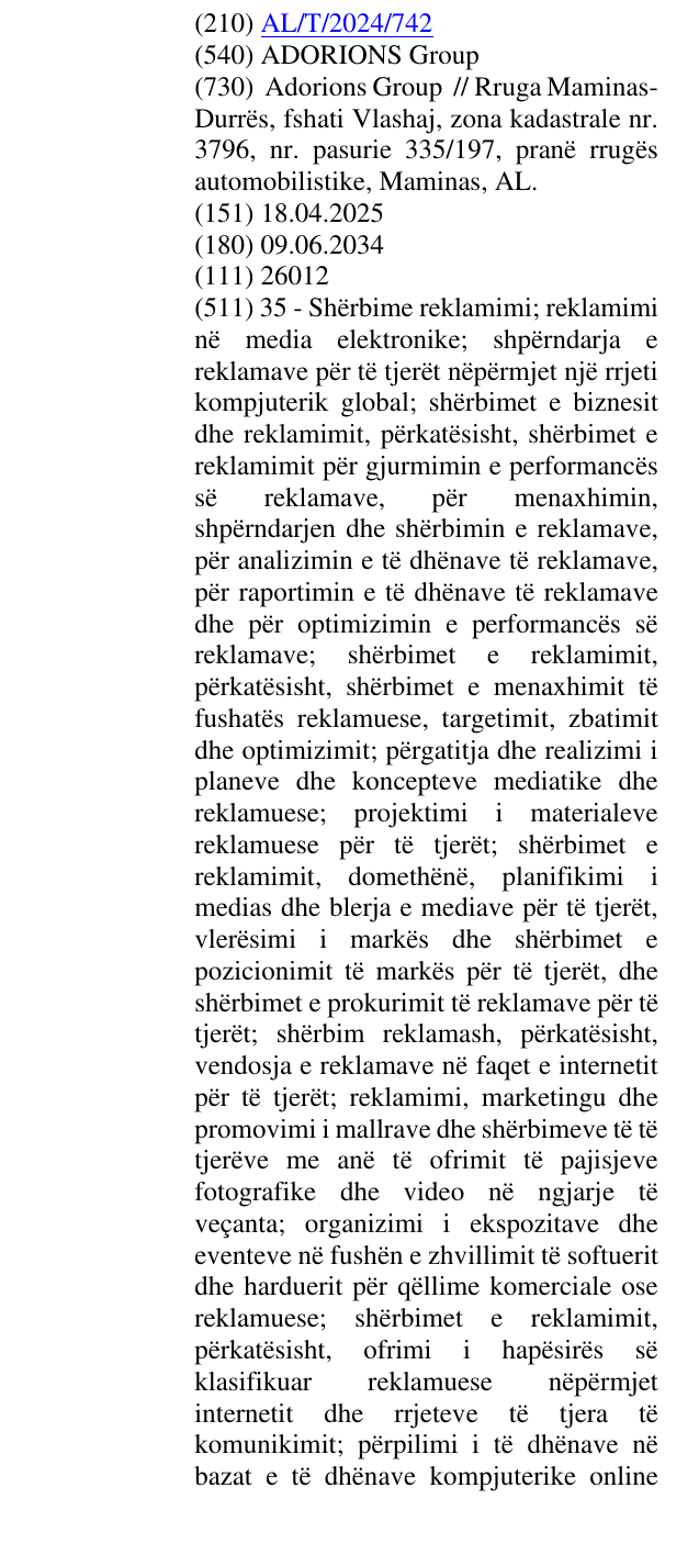Zëri i markës ADORIONS Group në buletin