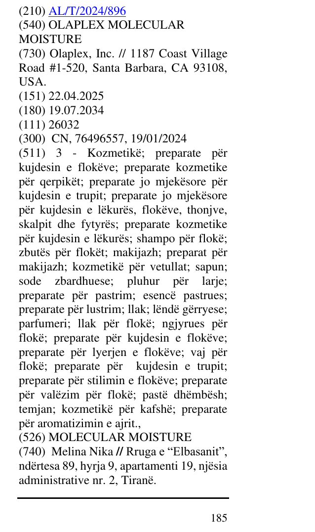 Zëri i markës OLAPLEX MOLECULAR MOISTURE në buletin