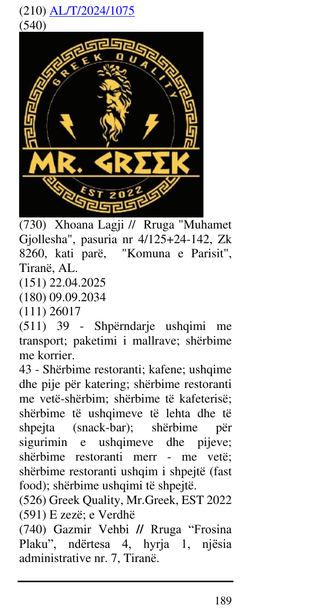 Zëri i markës Greek Quality, Mr.Greek, EST 2022 në buletin