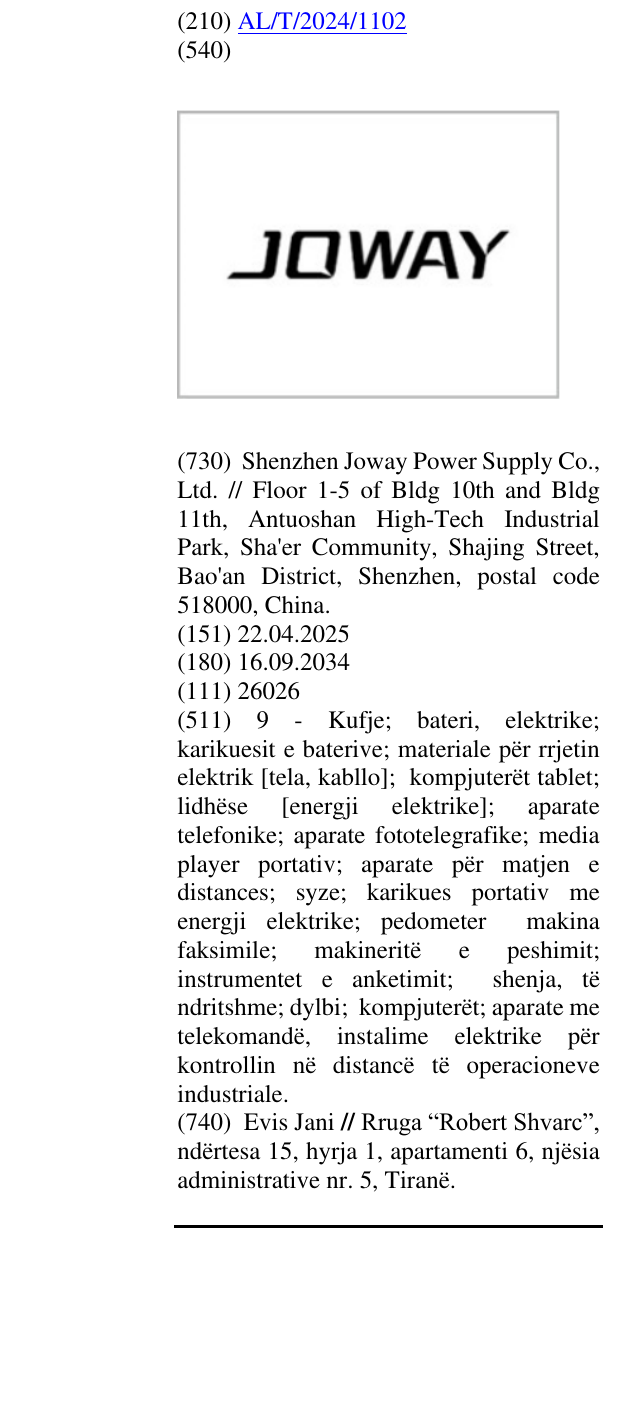 Zëri i markës JOWAY në buletin
