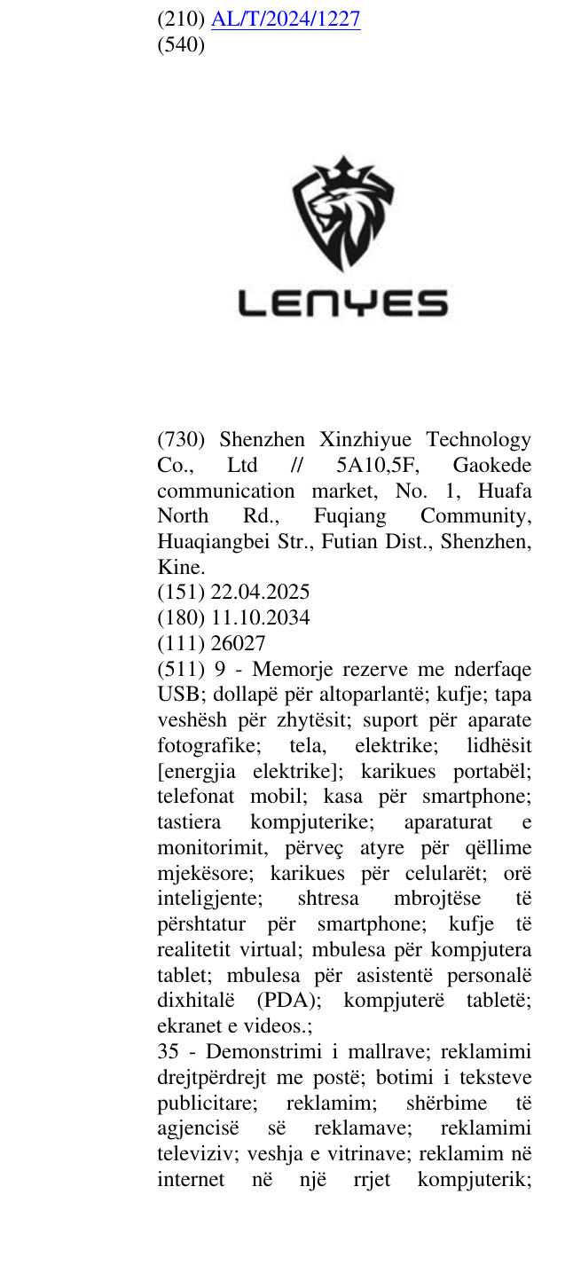 Zëri i markës LENYES në buletin