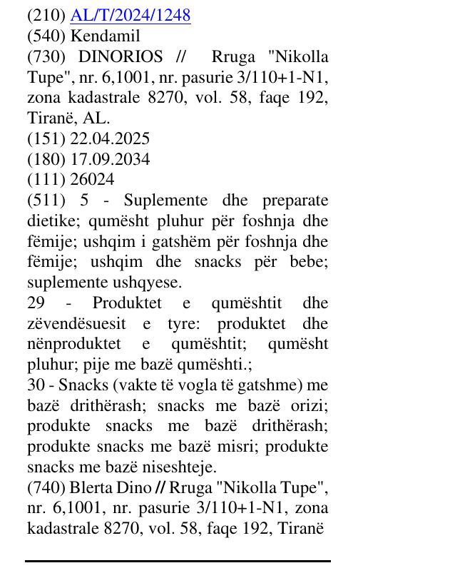 Zëri i markës Kendamil në buletin