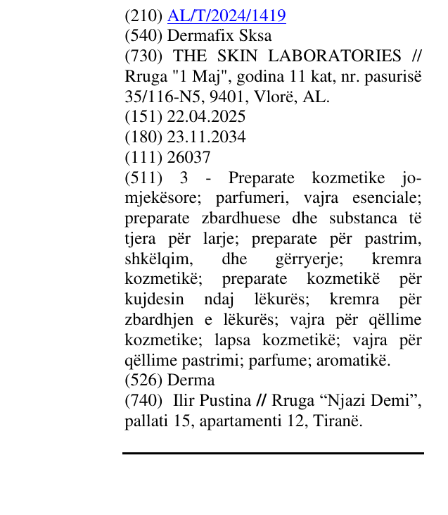 Zëri i markës Dermafix Sksa në buletin