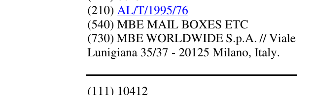 Zëri i markës MBE MAIL BOXES ETC në buletin