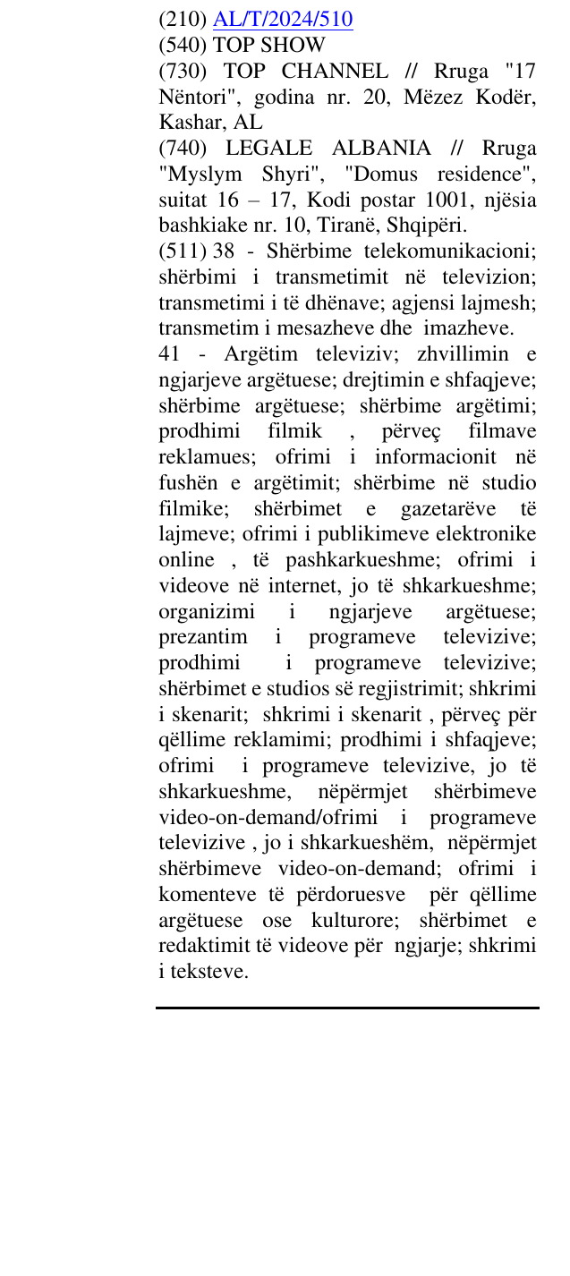 Zëri i markës TOP SHOW në buletin