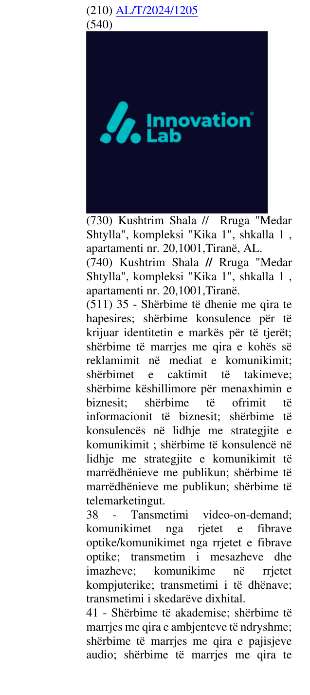 Zëri i markës AL/T/2024/1205 në buletin