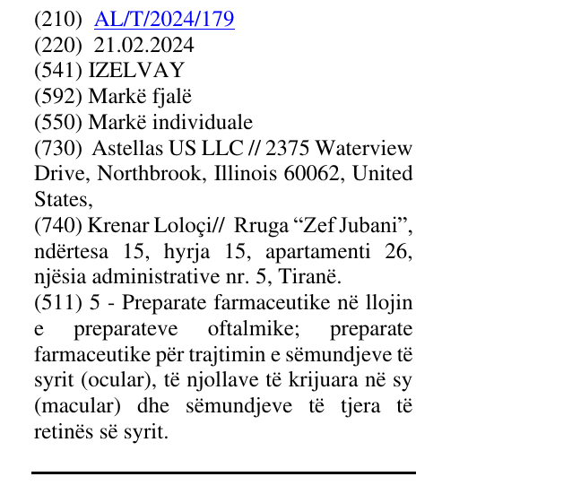 Zëri i markës IZELVAY në buletin