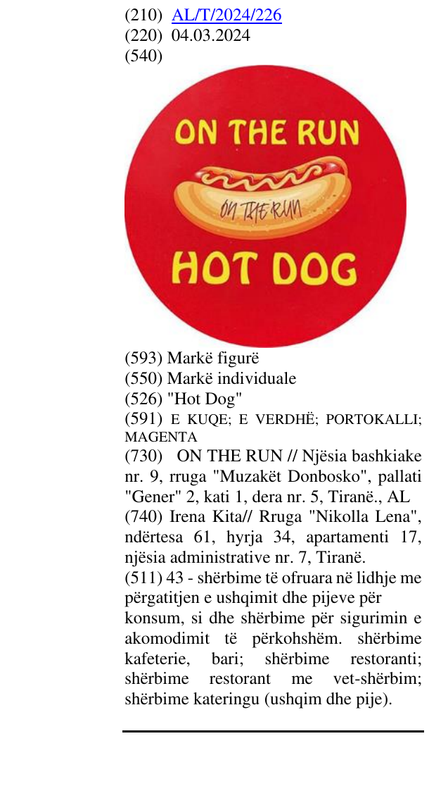 Zëri i markës "Hot Dog" në buletin