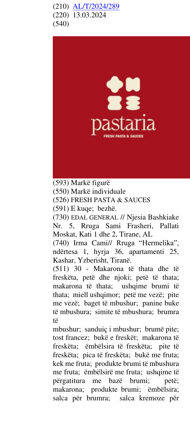 Zëri i markës FRESH PASTA & SAUCES në buletin