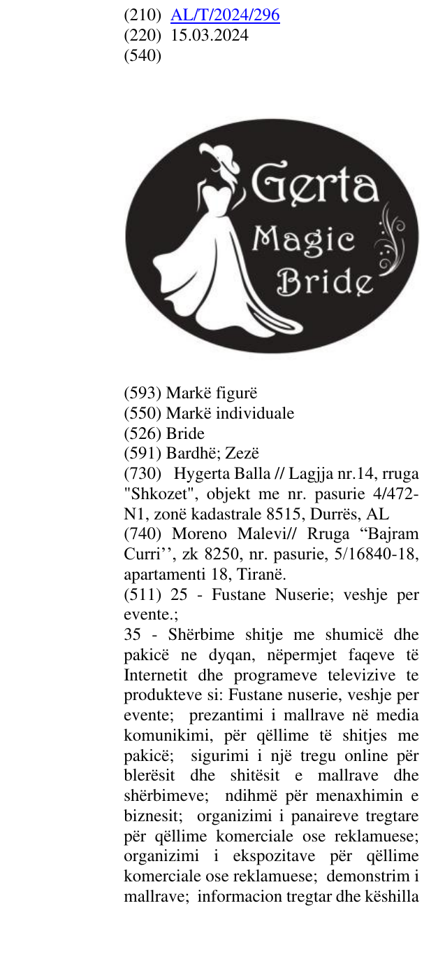 Zëri i markës Bride në buletin