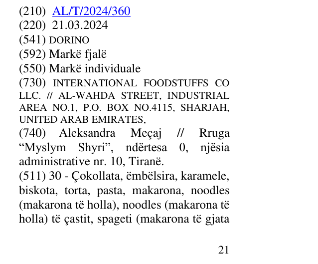 Zëri i markës DORINO në buletin