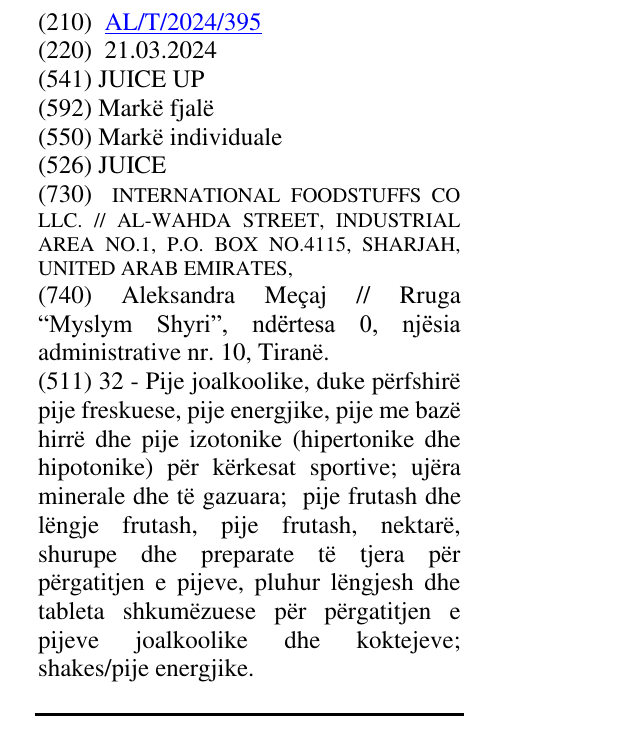 Zëri i markës JUICE në buletin