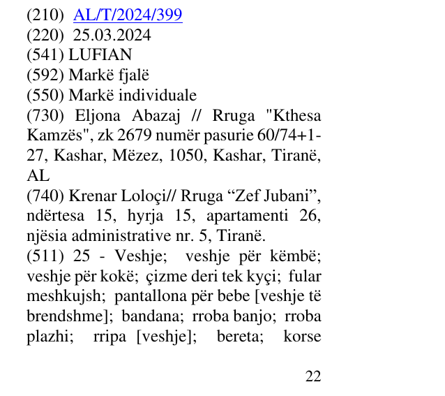 Zëri i markës LUFIAN në buletin