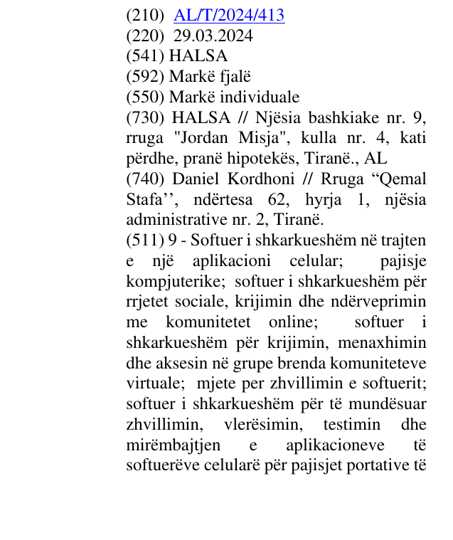 Zëri i markës HALSA në buletin