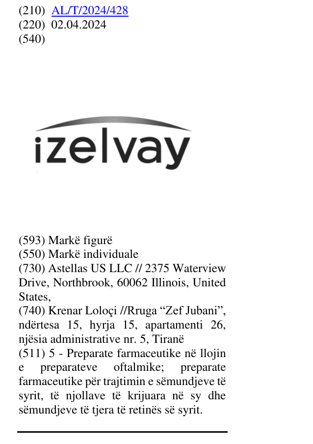 Zëri i markës IZELVAY në buletin
