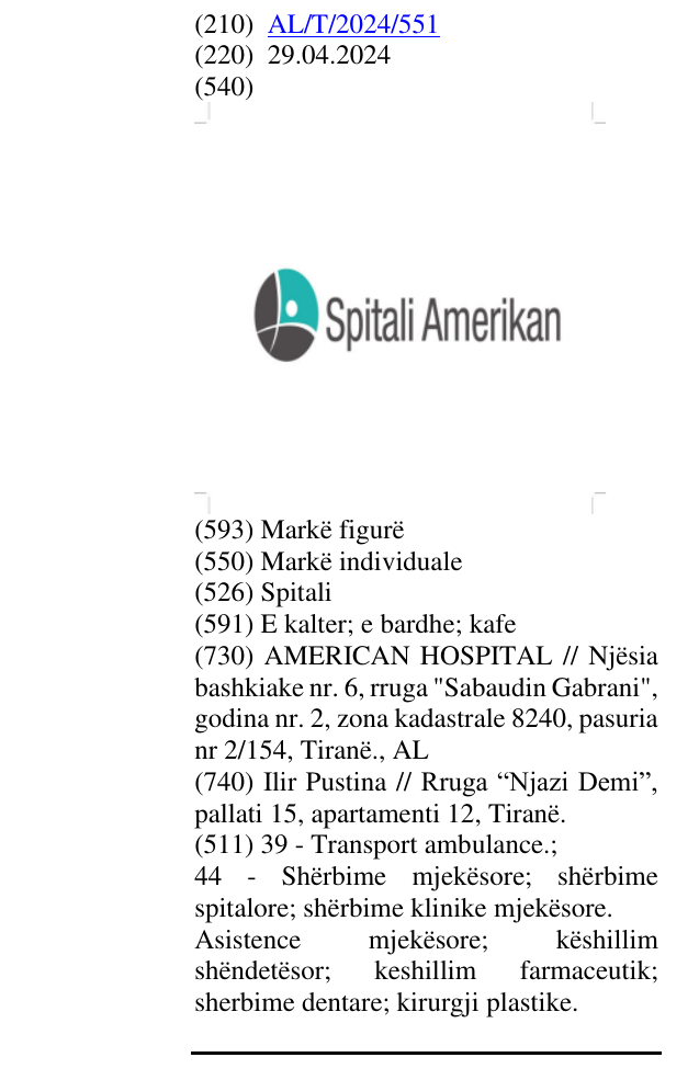 Zëri i markës Spitali në buletin