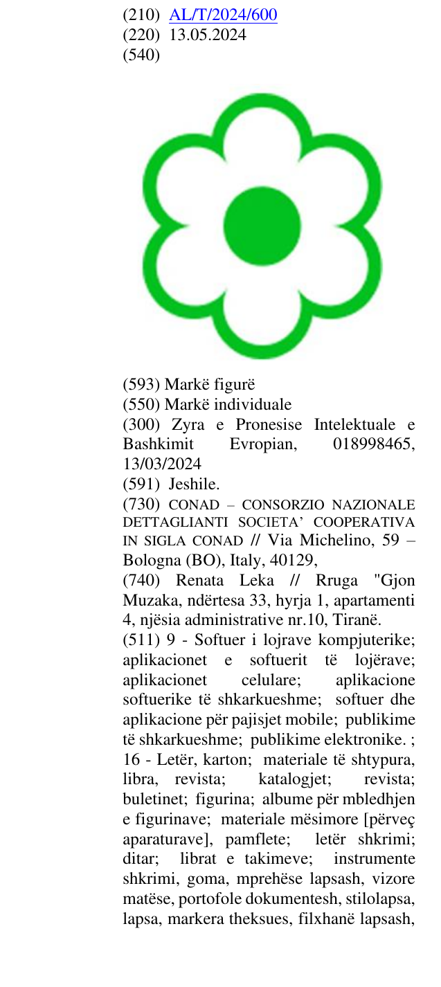 Zëri i markës AL/T/2024/600 në buletin