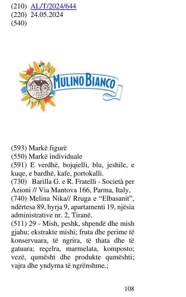 Zëri i markës MULINO BIANCO në buletin