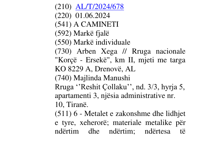 Zëri i markës A CAMINETI në buletin