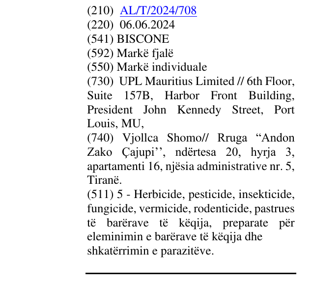 Zëri i markës BISCONE në buletin
