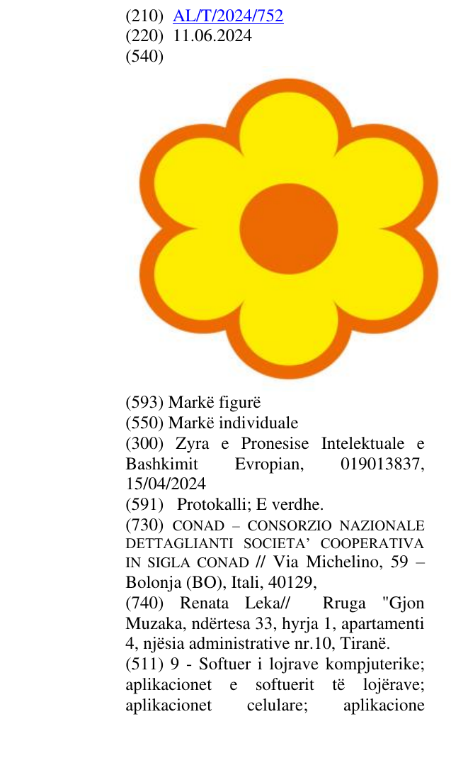 Zëri i markës AL/T/2024/752 në buletin