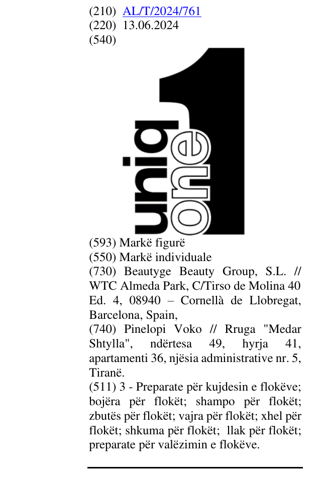 Zëri i markës UNIQ ONE 1 në buletin