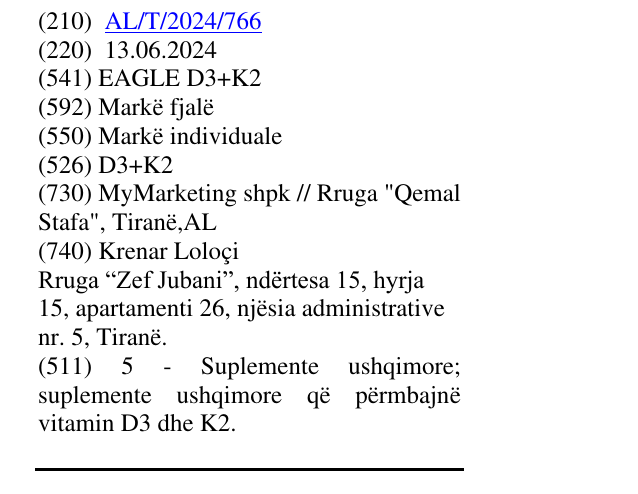Zëri i markës D3+K2 në buletin