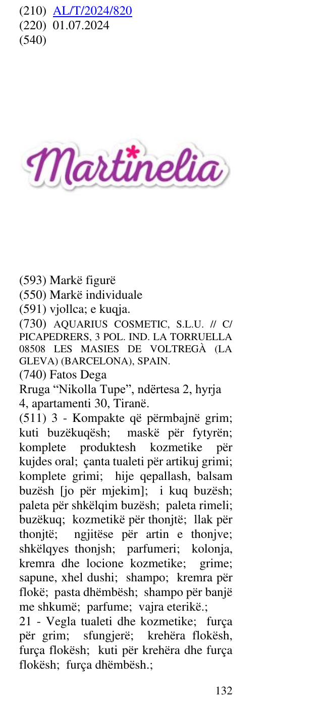 Zëri i markës MARTINELIA në buletin