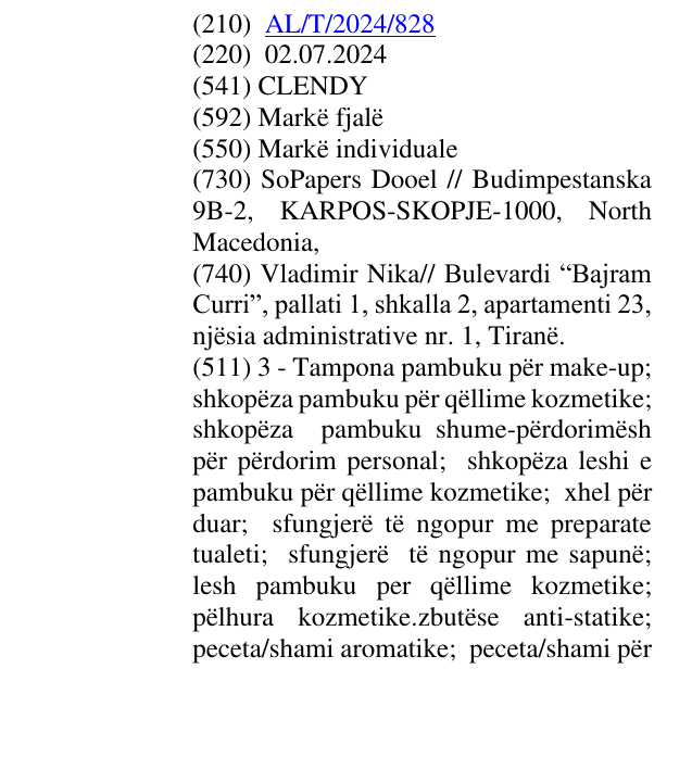 Zëri i markës CLENDY në buletin