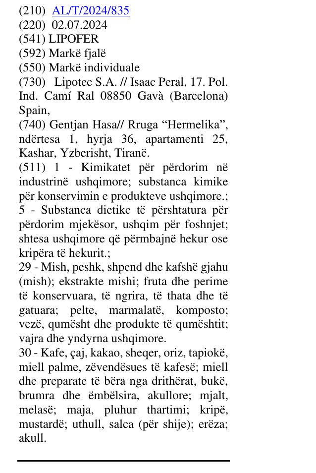 Zëri i markës LIPOFER në buletin