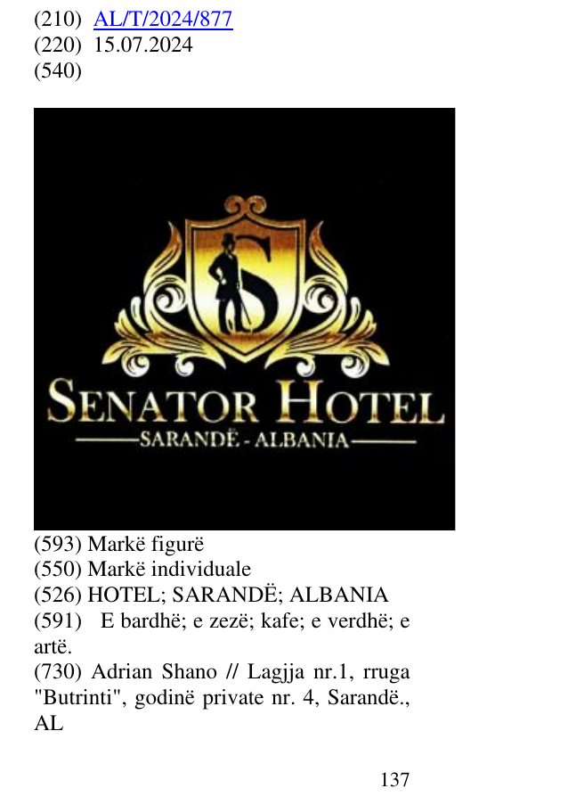 Zëri i markës HOTEL; SARANDË; ALBANIA në buletin
