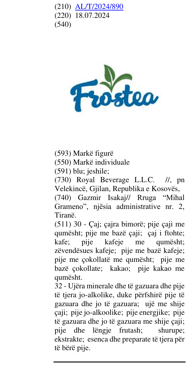 Zëri i markës FROSTEA në buletin
